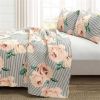 Full/Queen Size Polyester Black White Striped Rose Floral 3 Piece Quilt Set