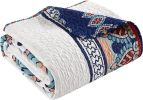 Queen size 4 Piece Cotton Blue White Boho Geometric Reversible Quilt Set