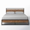 Queen Modern Industrial Metal Platform Bed Frame with Wood Headboard Footboard