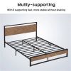 Queen Modern Industrial Metal Platform Bed Frame with Wood Headboard Footboard