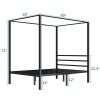 Queen size Modern Four Poster Metal Canopy Bed in Black Finish