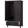 FarmHouse Black Oak Drawer and Garment Rod Wardrobe Armoire