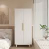 Mid-Century Modern 2-Door Bedroom Armoire Wardrobe Cabinet in White
