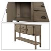 Solid Wood Farmhouse Sofa Table Cabinet with Storage Drawers in Rustic Taupe