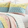 Full/Queen Blue Yellow Pink Ivory Boho Floral Reversible Lightweight Quilt Set