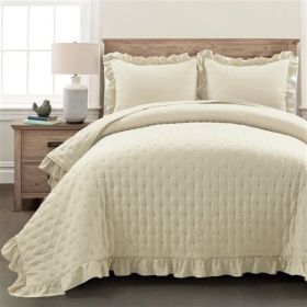 King Size Lightweight Yellow Ruffle Reversible Oversized 3 Piece Quilt Set