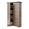 Farmhouse Armoire Storage Cabinet w/ Louver Doors in Light Brown Oak Wood Finish