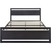 Full Black Metal Platform Bed Frame with Wood Panel Headboard and Footboard
