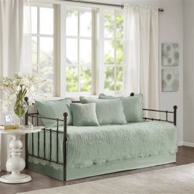6-Piece Farmhouse Seafoam Green Daybed Cover Bedding Set with Scalloped Edges