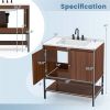 Modern Walnut Wood Finish Bathroom Vanity with White Sink