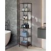 Narrow Glass Shelves Bookcase 5-Shelf Shelving Unit with Black Grey Metal Frame