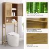 Over the Toilet Bathroom Storage Cabinet Shelf in Light Brown Yellow Wood Finish