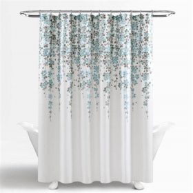 72-inch White Blue Grey Floral Flowers Shower Curtain
