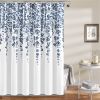 72-inch White Navy and Light Blue Floral Vines and Flowers Shower Curtain