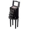 Black Wood 5-Drawer Jewelry Chest Storage Chest Cabinet with Mirror