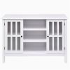White Wood Sofa Table Console Cabinet with Tempered Glass Panel Doors