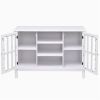 White Wood Sofa Table Console Cabinet with Tempered Glass Panel Doors