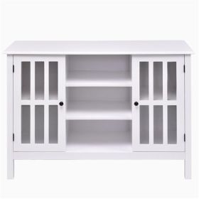 White Wood 43-inch TV Stand with Glass Panel Doors