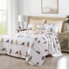 Full/Queen Yellow Brown Grey Floral Birds On Wire Lightweight 7 Piece Quilt Set