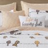 Full/Queen Yellow Brown Grey Floral Birds On Wire Lightweight 7 Piece Quilt Set