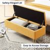 Yellow Sherpa Fabric Upholstered End of Bed Storage Bench with Gold Finish Legs