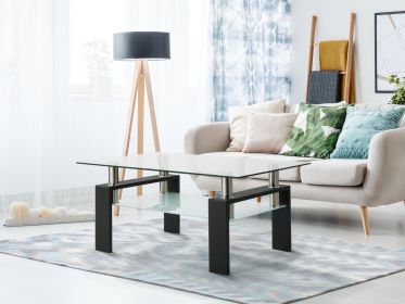 furRectangle Black Glass Coffee Table, Clear Coffee Table, Modern Side Center Tables for Living Room, Living Room Furniture