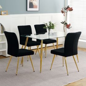 Modern Black teddy wool dining chair, upholstered chair with fabric accent side chair with gold-plated metal legs for family furniture living roo