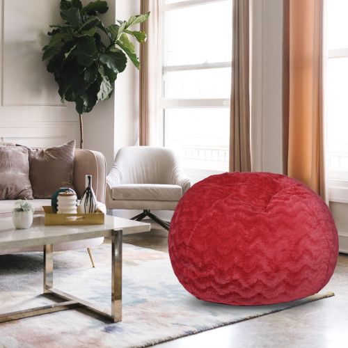 Faux Fur Bean Bag Chair, Red-5ft Cozy and Stretchable Fabric Lounger for Children and Adults with Easy-Clean Cover