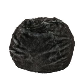 Cat 3 foot Rounded Faux Fur Bean Bag, Black with White Streaks