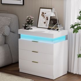 Nightstand with Charging Station and LED Lights,Night Stand with Sliding Top for Bedroom,Bedside Table with Drawers,Modern End Side Table