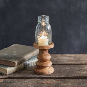 Wooden Candle Holder with Mason Jar Chimney (Option: Midget Pint)
