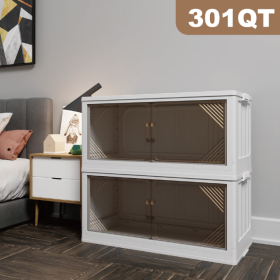 35.4 Inch Wide Clear Plastic Locker For Closet Organizer Storage, Folding Storage Box (Option: Beige4)