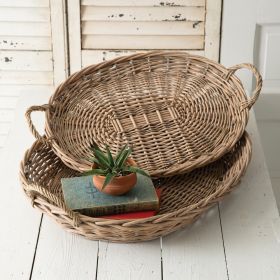 Set of Two Large Wicker Trays (Shape: Oval)