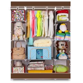 4-layer 10-panel Non-woven Wardrobe In Brown Color (Color: brown)