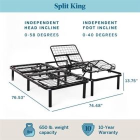 Electric Head Foot Adjustable Bed Base with Remote (size: Split King)