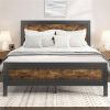 Industrial Rivet Platform Bed Frame with Headboard in Rustic Wood Finish