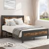 Industrial Rivet Platform Bed Frame with Headboard in Rustic Wood Finish