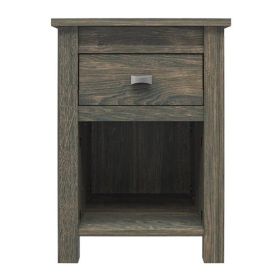 Farmhouse 1-Drawer Bedroom Nightstand with Open Shelf (Color: Gray Oak)