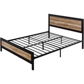 Industrial Metal Wood Rivet Platform Bed Frame w/ Headboard and Footboard (size: QUEEN)