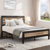 Industrial Metal Wood Rivet Platform Bed Frame w/ Headboard and Footboard
