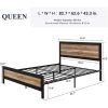 Industrial Metal Wood Rivet Platform Bed Frame w/ Headboard and Footboard