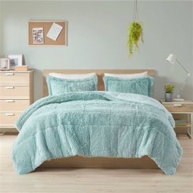 Soft Sherpa Faux Fur 3-Piece Comforter Set in Light Teal Blue (size: FULL/QUEEN)