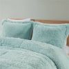 Soft Sherpa Faux Fur 3-Piece Comforter Set in Light Teal Blue