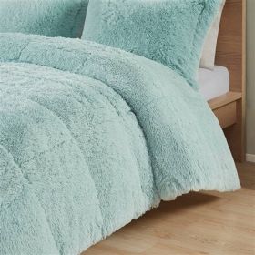 Soft Sherpa Faux Fur Comforter Set in Light Teal Blue (size: Twin/Twin XL)
