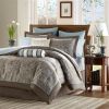 12-piece Reversible Cotton Comforter Set in Brown and Blue