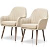 Set of 2 Retro Linen Upholstered Accent Chair with Stylish Wood Legs
