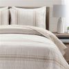 Beige Off-White Cream Stripe Reversible Cotton Quilt Set