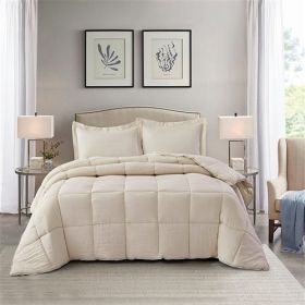 Beige 3 Piece Microfiber Reversible Comforter Set (size: QUEEN)