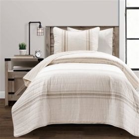 Beige Off-White Cream Stripe Reversible Cotton Quilt Set (size: Twin/Twin XL)