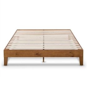 Mid-Century Modern Solid Wood Platform Bed Frame in Natural (size: Full)